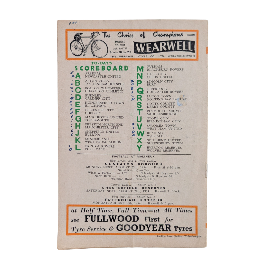 Football League First Division 1954/55 - Wolverhampton Wanderers vs Sheffield Wednesday