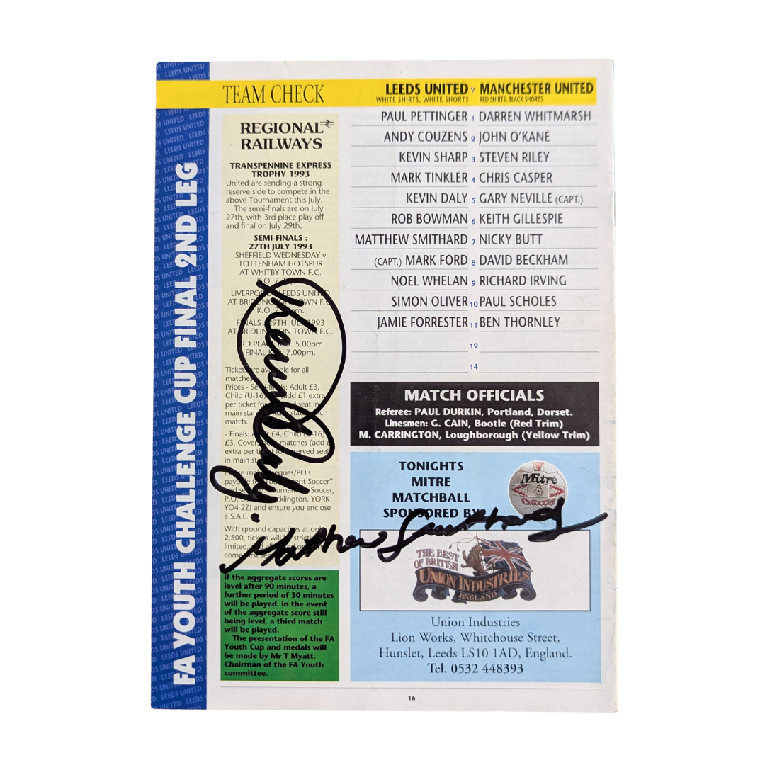 FA Youth Cup Final Second Leg 1993 - Leeds United vs Manchester United (signed)